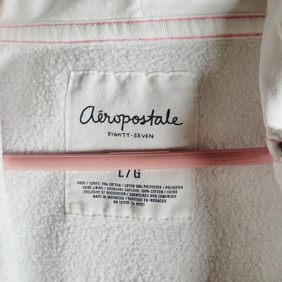 VTG Y2K Aeropostale White Full Zip Hoodie Women Large Spell Out Preppy Surf Flaw - Picture 3 of 8